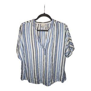A New Day Striped Short Sleeve V Neck Top